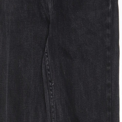 Topshop Womens Black Cotton Straight Jeans Size 26 in L34 in Regular Zip - Pockets, Belt Loops, Animal print pockets