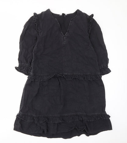 TU Womens Grey Cotton A-Line Size 8 V-Neck Pullover - Frill