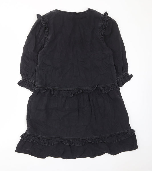 TU Womens Grey Cotton A-Line Size 8 V-Neck Pullover - Frill