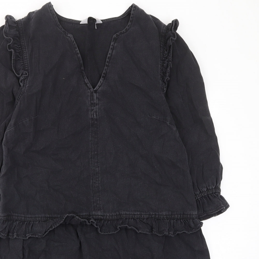 TU Womens Grey Cotton A-Line Size 8 V-Neck Pullover - Frill