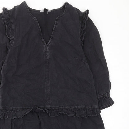 TU Womens Grey Cotton A-Line Size 8 V-Neck Pullover - Frill