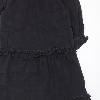 TU Womens Grey Cotton A-Line Size 8 V-Neck Pullover - Frill