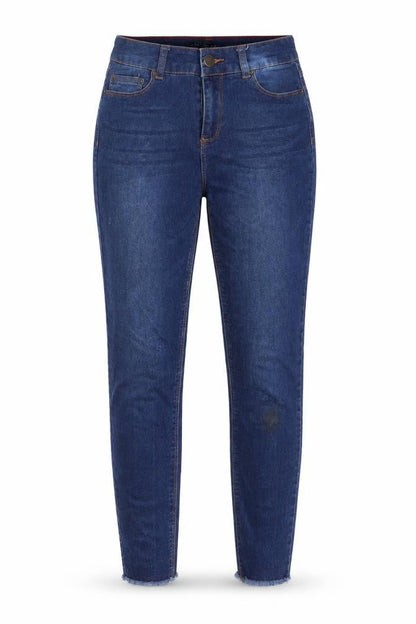 Front view of Fashion Nova women’s blue cotton skinny jeans, size UK 26, in, 26-inch leg regular zip - pockets, belt loops