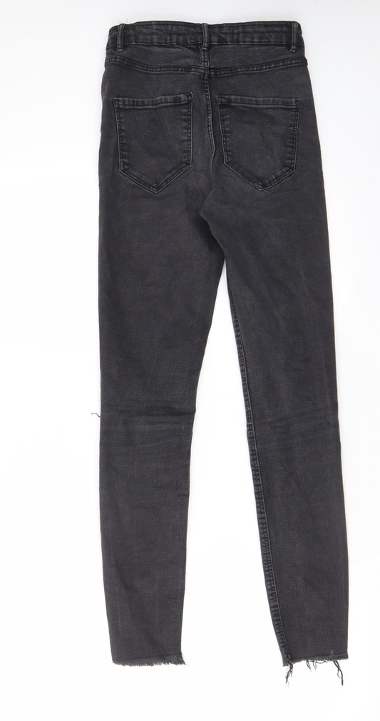 Zara Womens Grey Cotton Skinny Jeans Size 8 L27 in Regular Zip - Pockets, Belt Loops, Open knee
