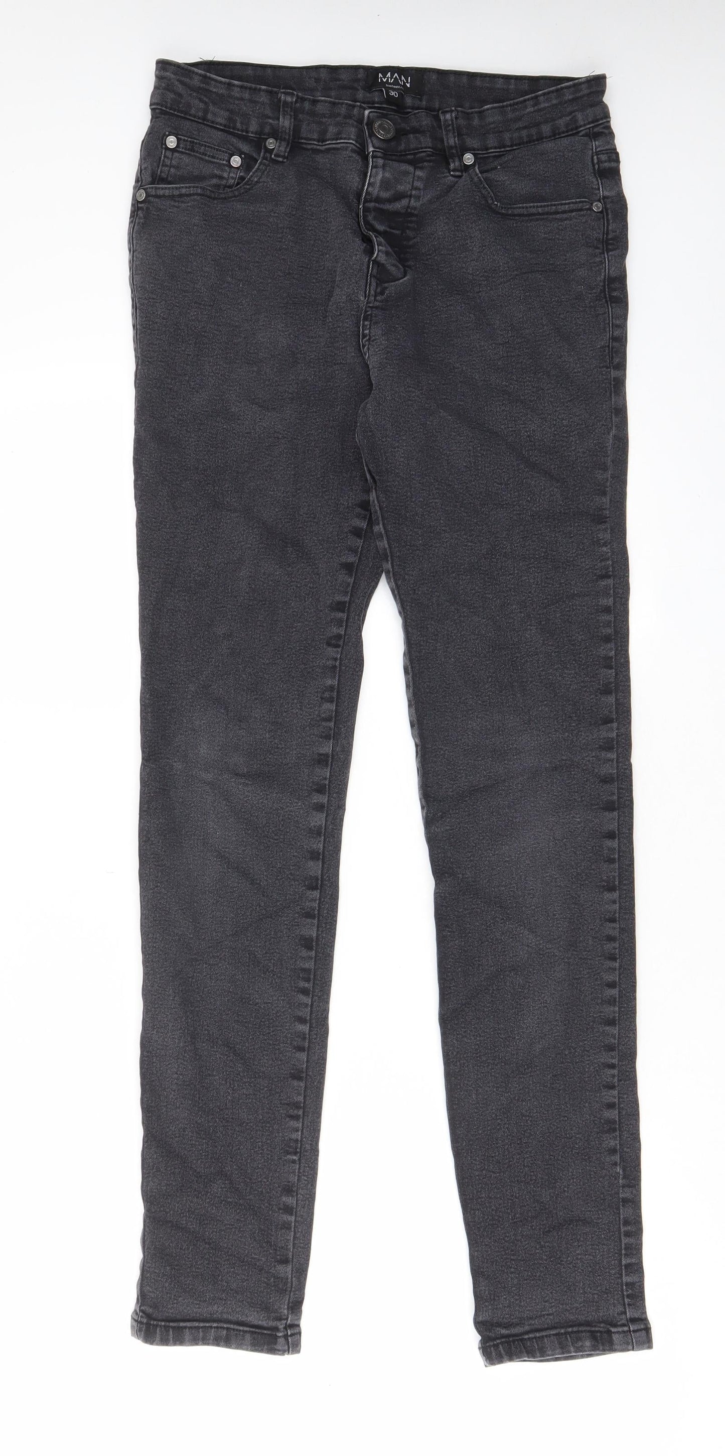 Boohoo Mens Grey Cotton Skinny Jeans Size 30 in L30 in Regular Zip - Pockets, Belt Loops