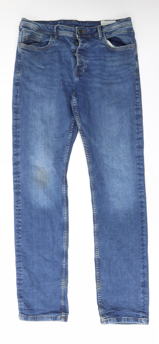 Denim & Co. Mens Blue Cotton Straight Jeans Size 32 in L34 in Regular Button - Pockets, Belt Loops