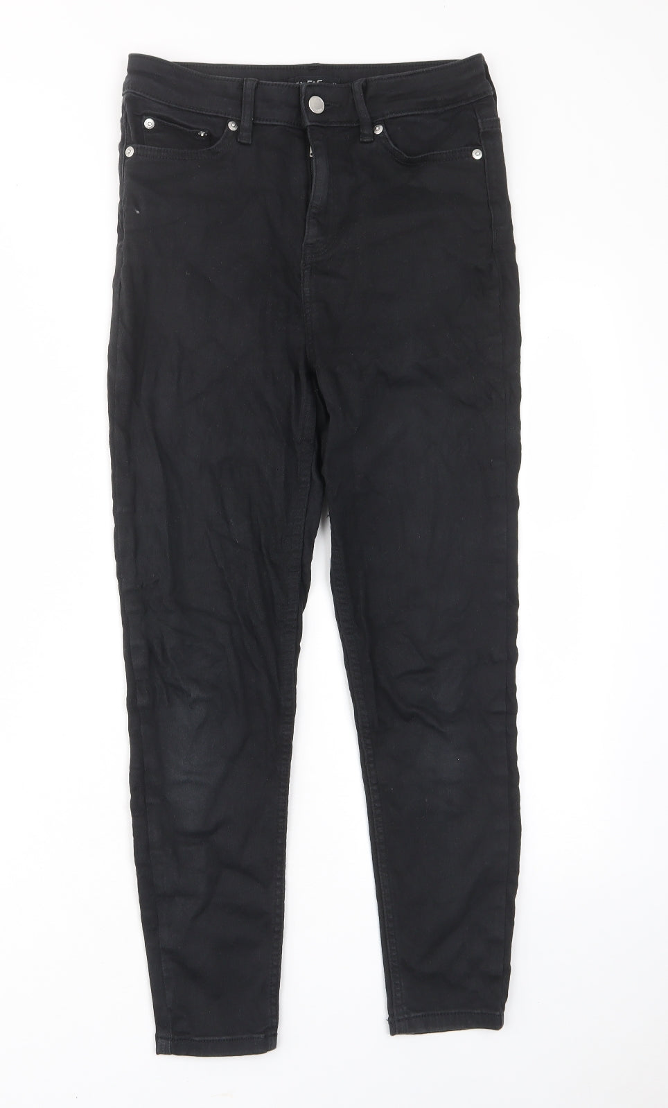 F&F Womens Black Cotton Skinny Jeans Size 8 L25 in Regular Zip - Pockets, Belt Loops