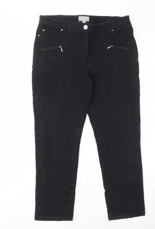Pure Womens Black Cotton Straight Jeans Size 14 L25 in Regular Zip - Pockets, Belt Loops