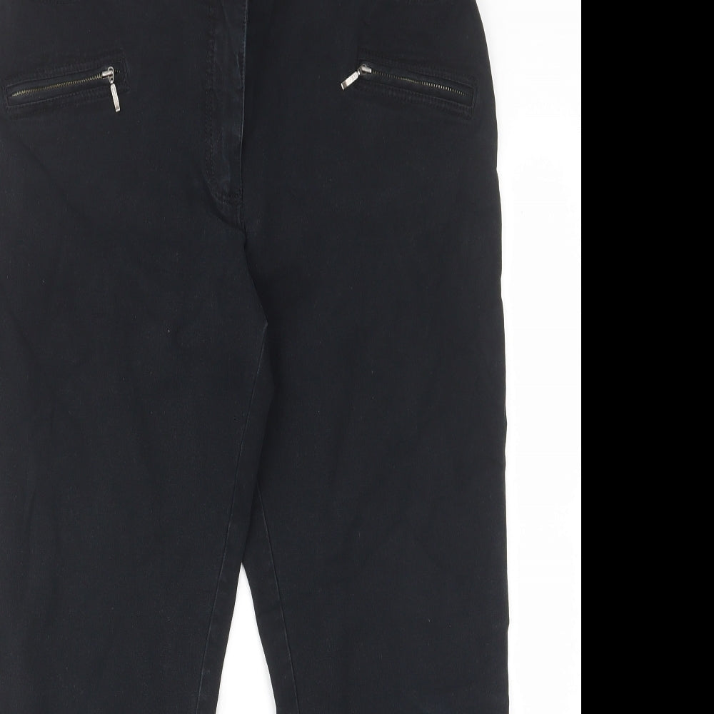 Pure Womens Black Cotton Straight Jeans Size 14 L25 in Regular Zip - Pockets, Belt Loops