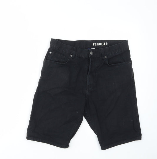 H&M Mens Black Cotton Bermuda Shorts Size 30 in L9 in Regular Zip - Pockets, Belt Loops
