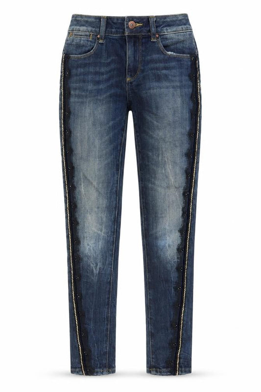 Fracomina Womens Blue Cotton Skinny Jeans Size 26 in L28 in Regular Zip - Pockets, Belt Loops, Lace, Embroided