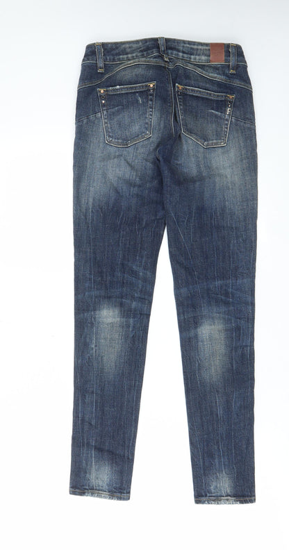 Fracomina Womens Blue Cotton Skinny Jeans Size 26 in L28 in Regular Zip - Pockets, Belt Loops, Lace, Embroided