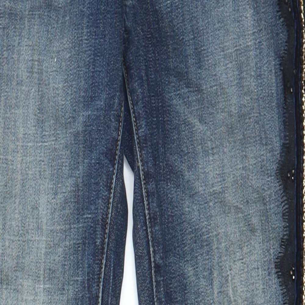 Fracomina Womens Blue Cotton Skinny Jeans Size 26 in L28 in Regular Zip - Pockets, Belt Loops, Lace, Embroided