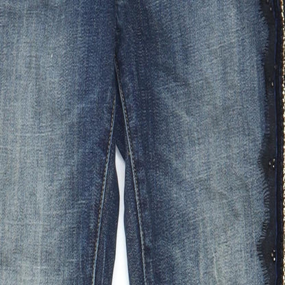 Fracomina Womens Blue Cotton Skinny Jeans Size 26 in L28 in Regular Zip - Pockets, Belt Loops, Lace, Embroided