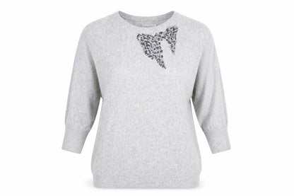 B+ab Womens Grey Round Neck Cotton Pullover Jumper Size 10 - Sequin Bow Design