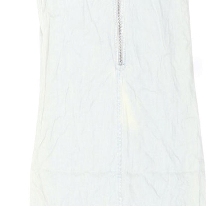 Warehouse Womens Blue Lyocell A-Line Size 8 Round Neck Zip - Distressed Look