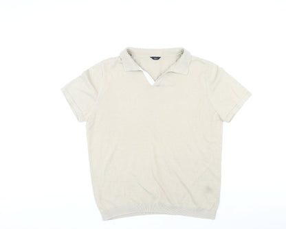 M&Co Mens Beige Cotton Polo Size L Collared Pullover