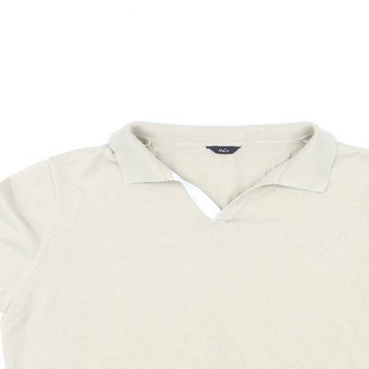 M&Co Mens Beige Cotton Polo Size L Collared Pullover