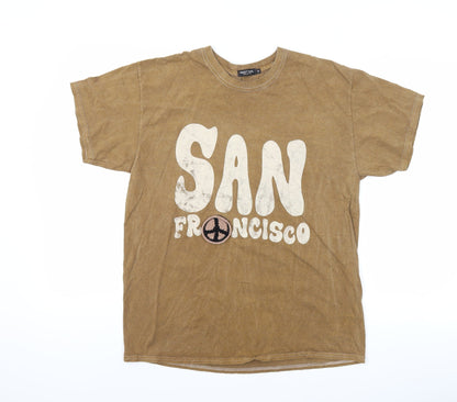 Nasty Gal Womens Brown Polyester Basic T-Shirt Size S Crew Neck - San Francisco, Crochet Detail On Front