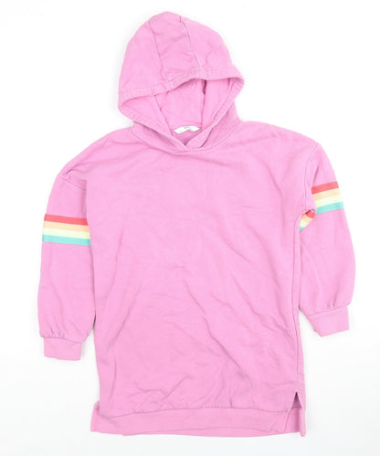 Marks and Spencer Girls Pink Cotton Pullover Hoodie Size 9-10 Years Pullover - Rainbow Detail