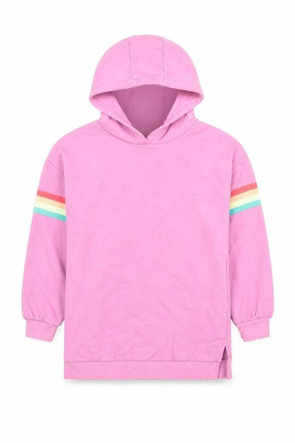 Marks and Spencer Girls Pink Cotton Pullover Hoodie Size 9-10 Years Pullover - Rainbow Detail