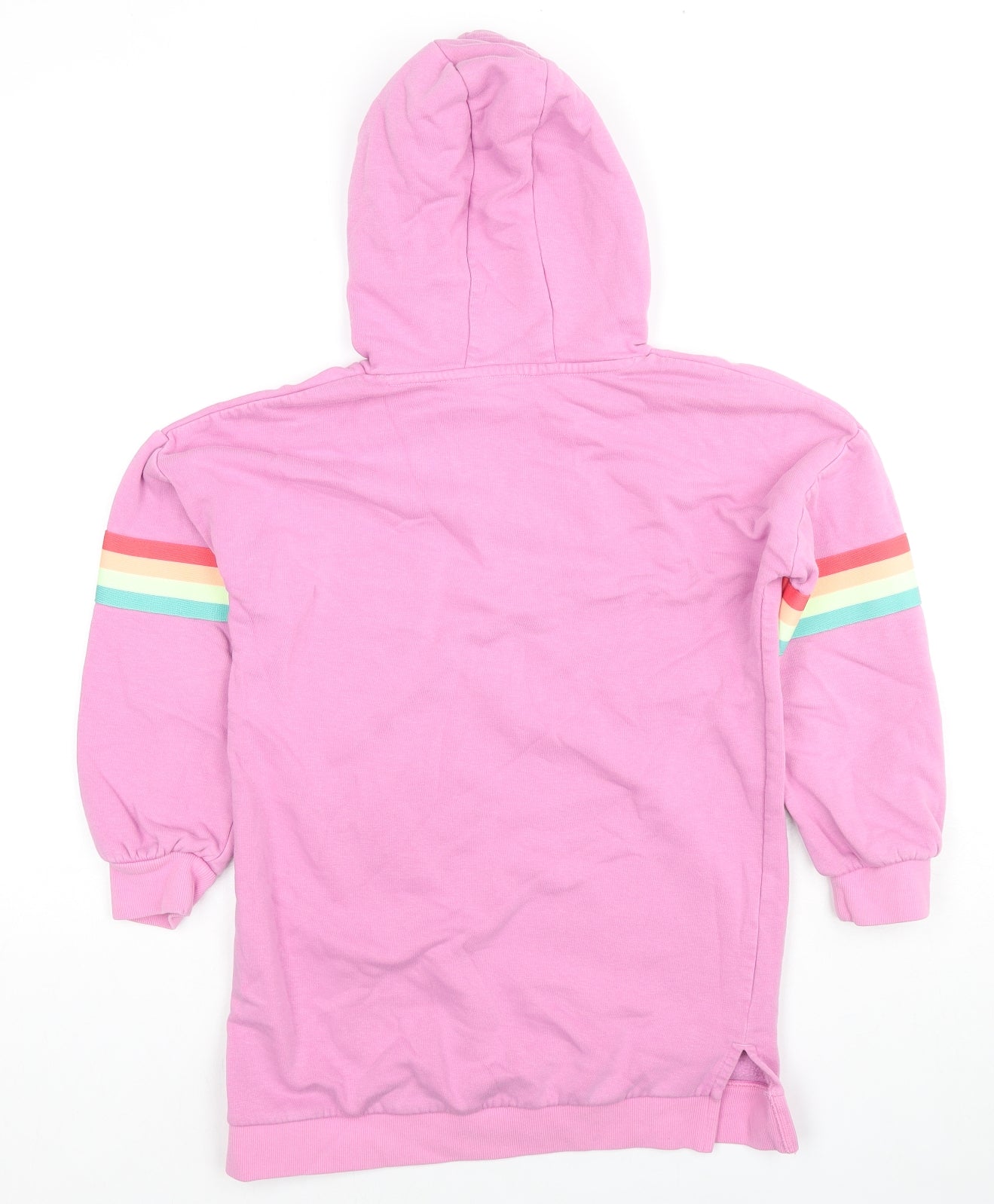 Marks and Spencer Girls Pink Cotton Pullover Hoodie Size 9-10 Years Pullover - Rainbow Detail