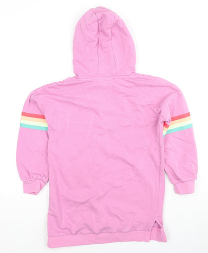 Marks and Spencer Girls Pink Cotton Pullover Hoodie Size 9-10 Years Pullover - Rainbow Detail