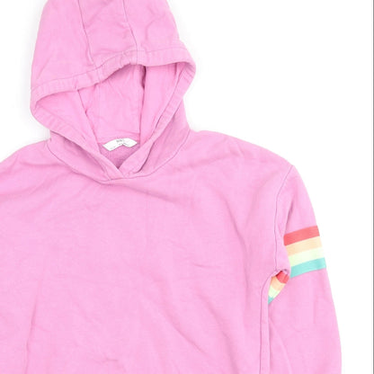 Marks and Spencer Girls Pink Cotton Pullover Hoodie Size 9-10 Years Pullover - Rainbow Detail