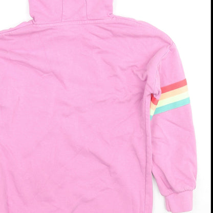 Marks and Spencer Girls Pink Cotton Pullover Hoodie Size 9-10 Years Pullover - Rainbow Detail