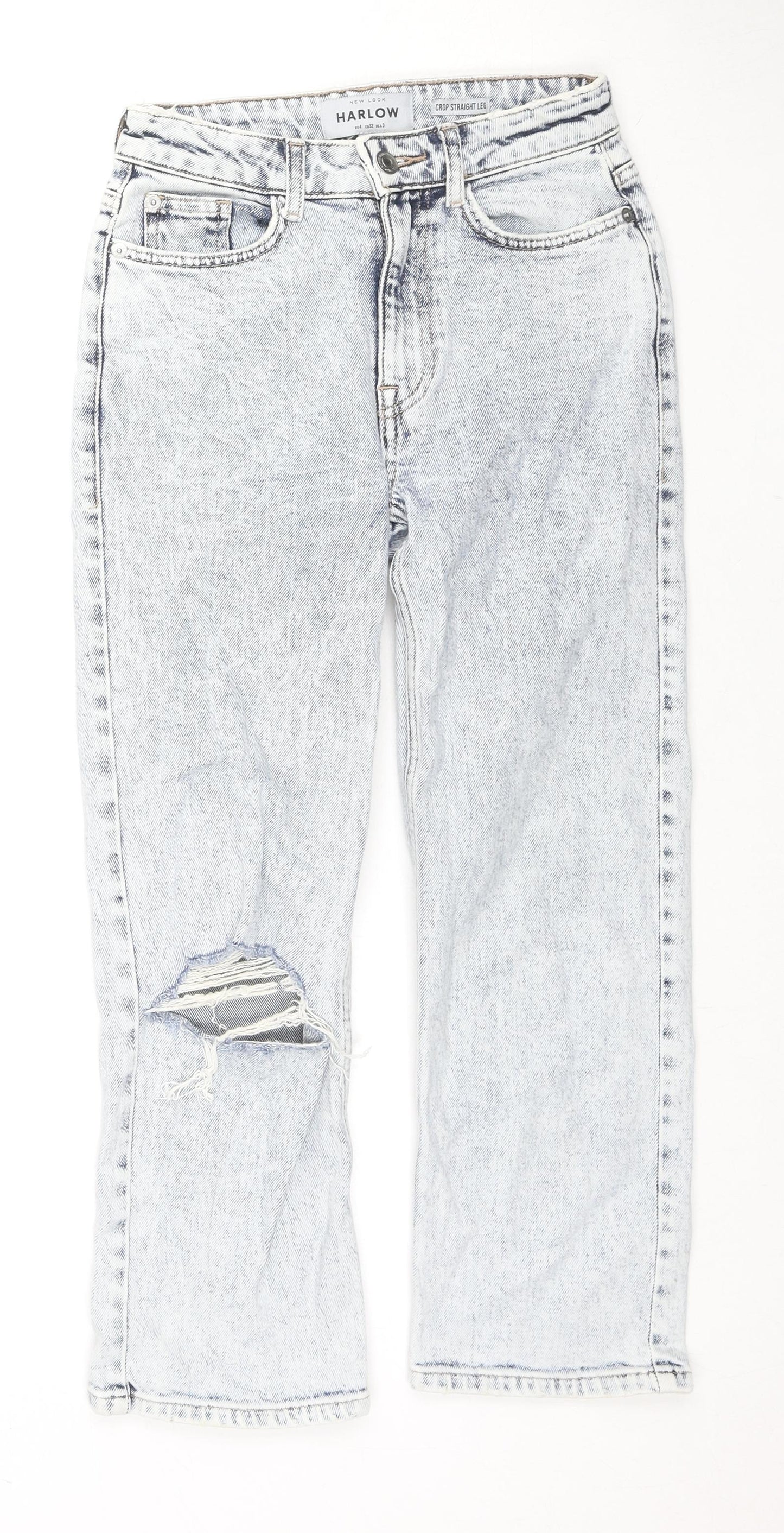 New Look Womens Blue Cotton Straight Jeans Size 4 L23 in Regular Zip