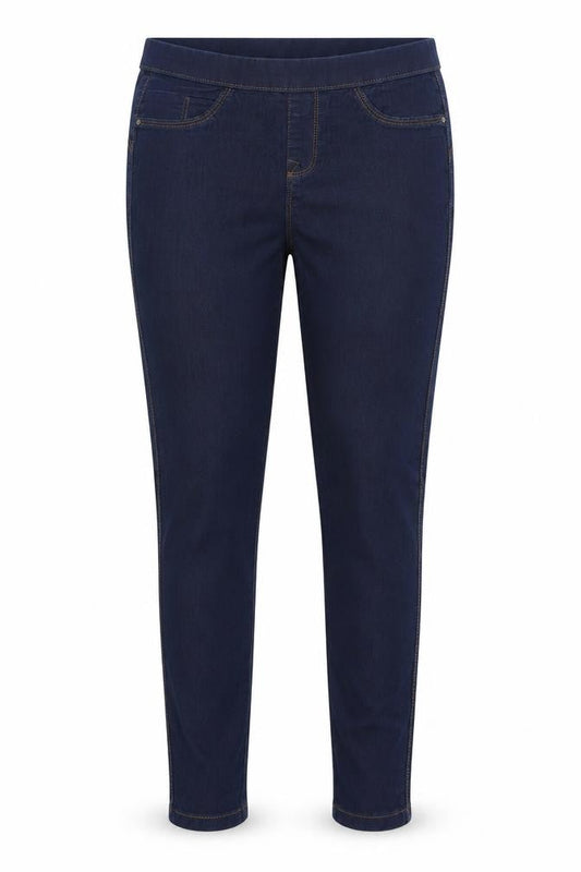 Front view of Denim & Co. women’s blue cotton jegging jeans, size UK 10, 26-inch leg regular