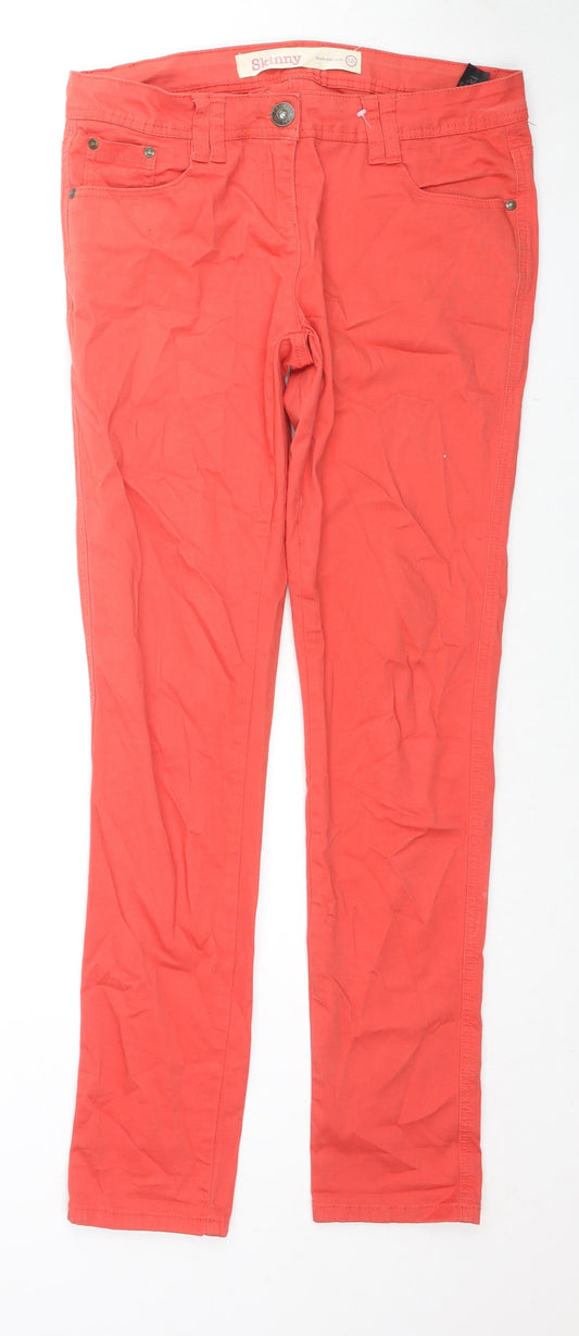 NEXT Womens Red Cotton Skinny Jeans Size 12 L32 in Regular Zip