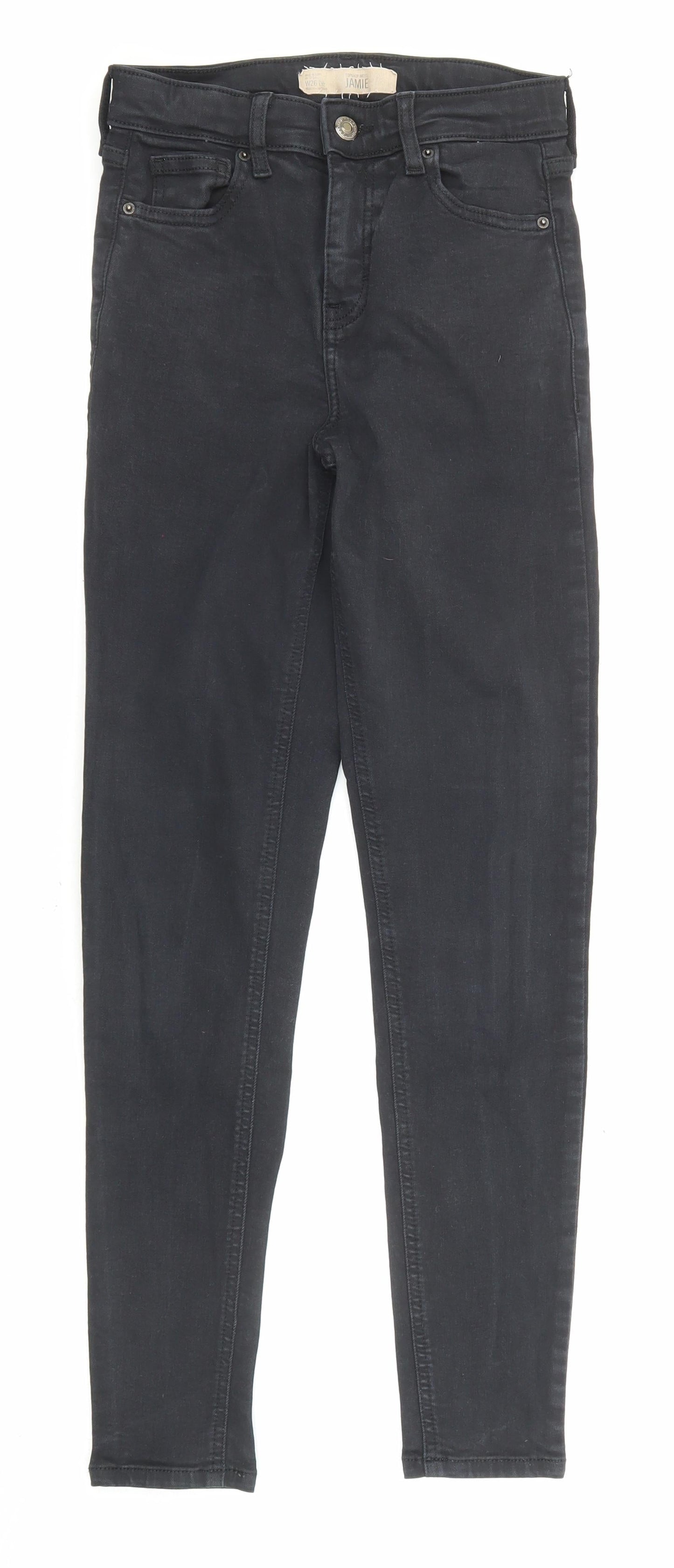 Topshop Womens Black Cotton Skinny Jeans Size 26 in L32 in Regular Zip - Pockets