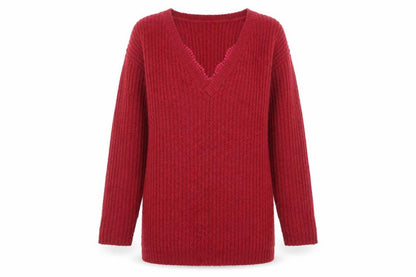 Marks and Spencer Womens Red V-Neck Acrylic Pullover Jumper Size 8