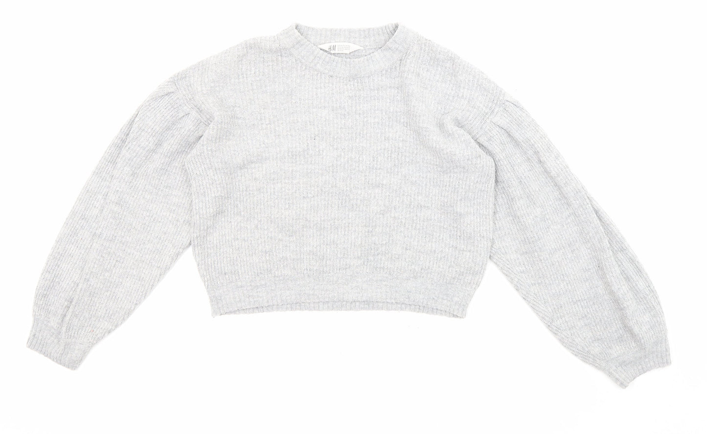 H&M Girls Grey Crew Neck Acrylic Pullover Jumper Size 10-11 Years Pullover - Cropped, Size 10-12 years