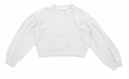 H&M Girls Grey Crew Neck Acrylic Pullover Jumper Size 10-11 Years Pullover - Cropped, Size 10-12 years
