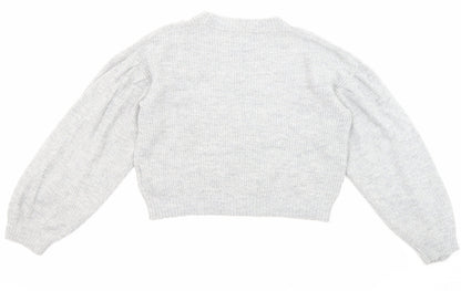 H&M Girls Grey Crew Neck Acrylic Pullover Jumper Size 10-11 Years Pullover - Cropped, Size 10-12 years
