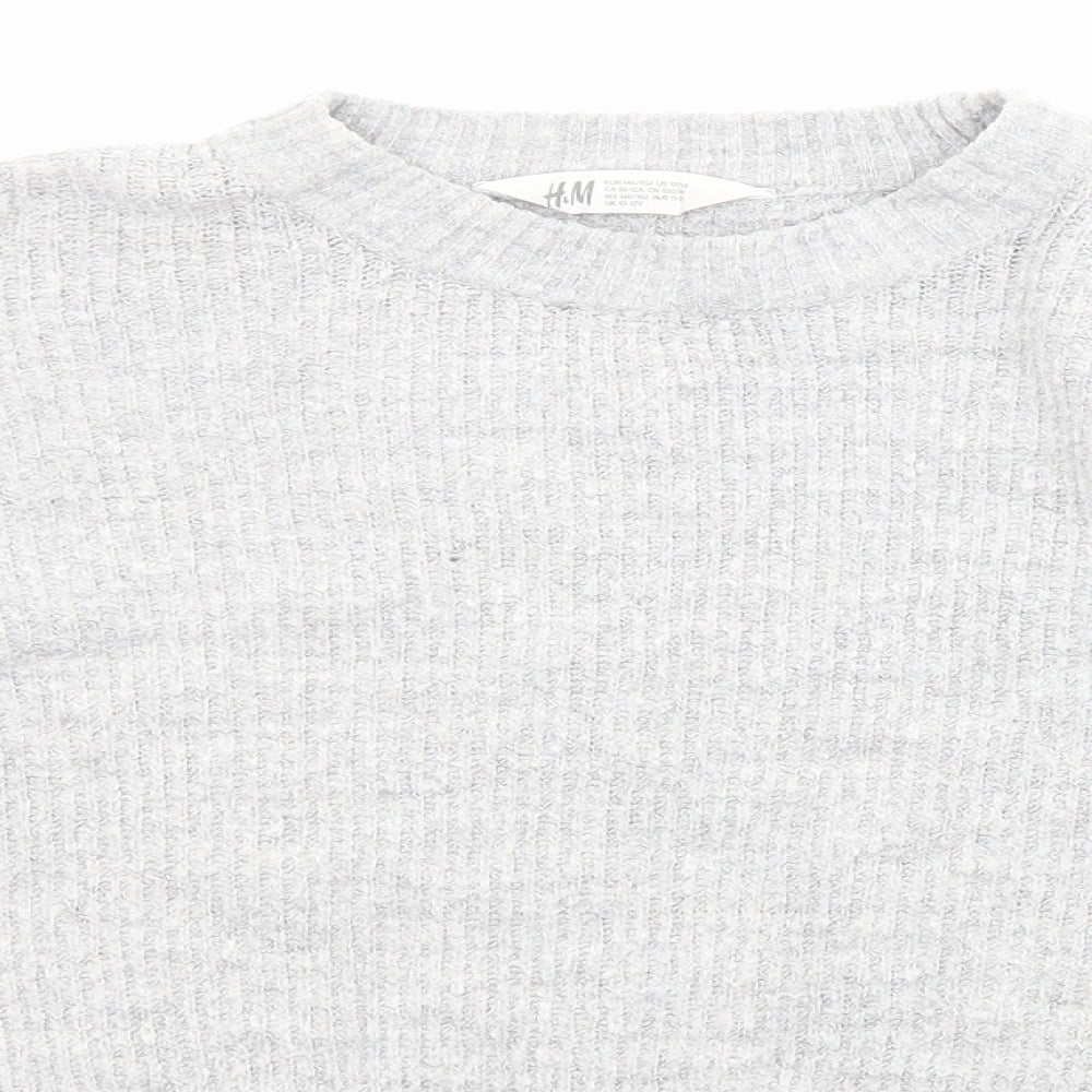 H&M Girls Grey Crew Neck Acrylic Pullover Jumper Size 10-11 Years Pullover - Cropped, Size 10-12 years
