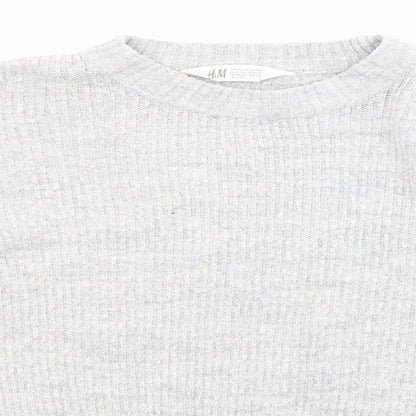 H&M Girls Grey Crew Neck Acrylic Pullover Jumper Size 10-11 Years Pullover - Cropped, Size 10-12 years