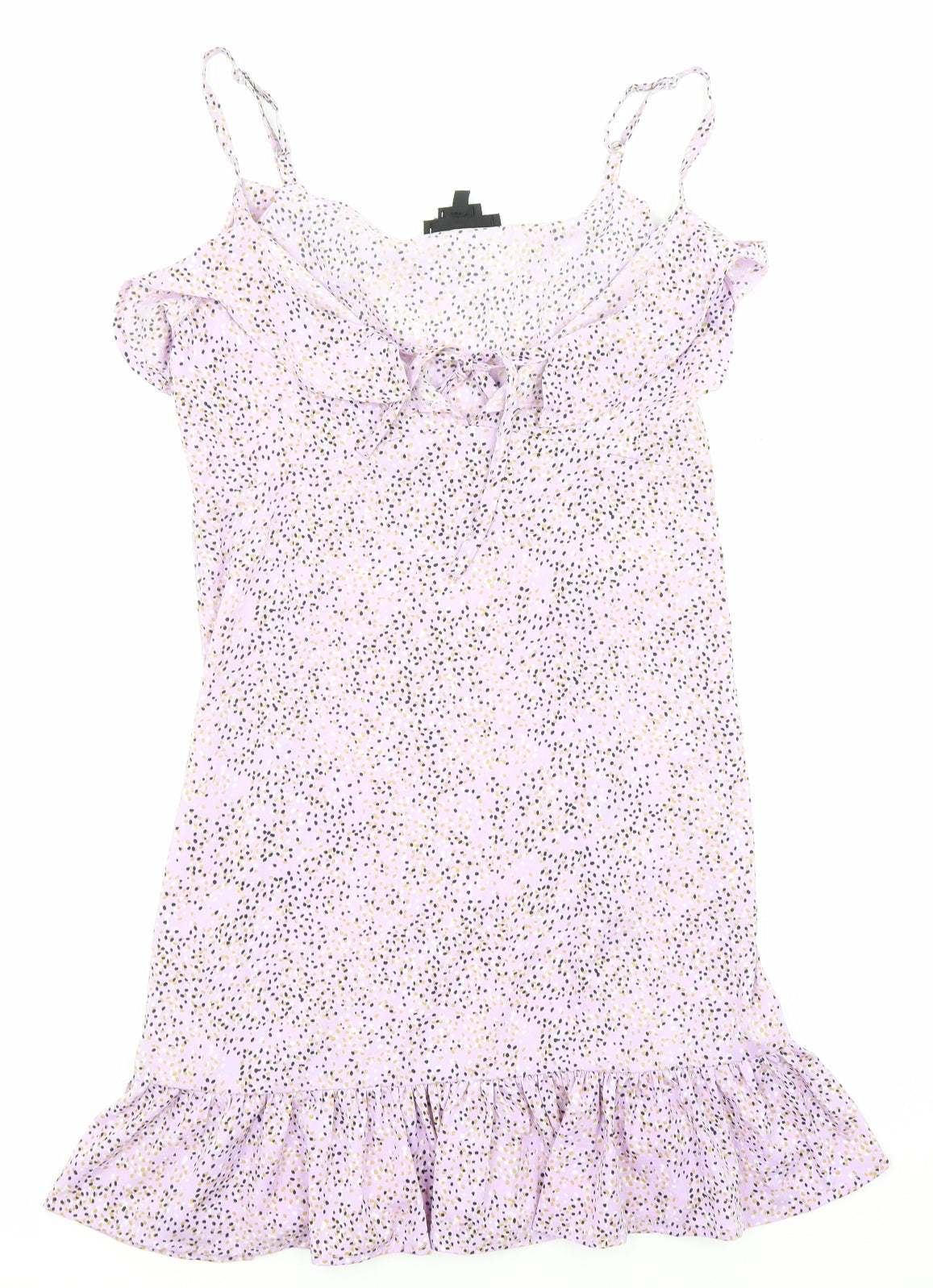 Wednesday's Girl Womens Purple Polka Dot Polyester Mini Size S V-Neck Zip - Ruffle detail