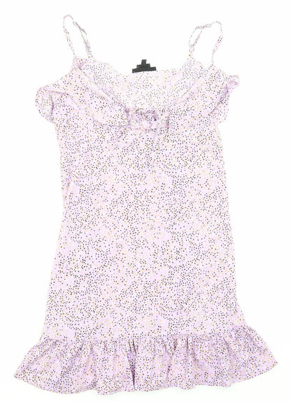 Wednesday's Girl Womens Purple Polka Dot Polyester Mini Size S V-Neck Zip - Ruffle detail