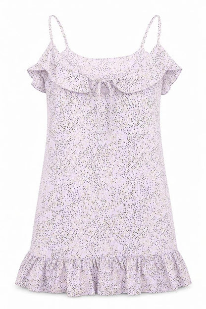 Wednesday's Girl Womens Purple Polka Dot Polyester Mini Size S V-Neck Zip - Ruffle detail