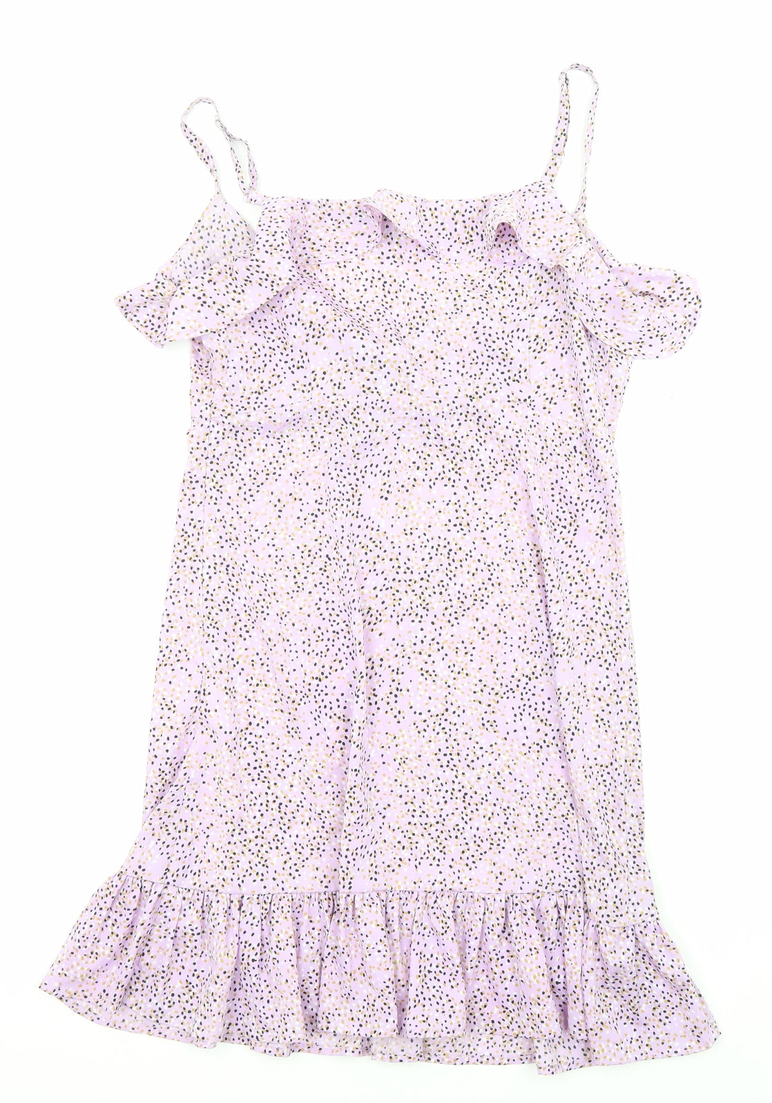 Wednesday's Girl Womens Purple Polka Dot Polyester Mini Size S V-Neck Zip - Ruffle detail