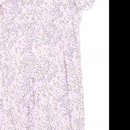 Wednesday's Girl Womens Purple Polka Dot Polyester Mini Size S V-Neck Zip - Ruffle detail