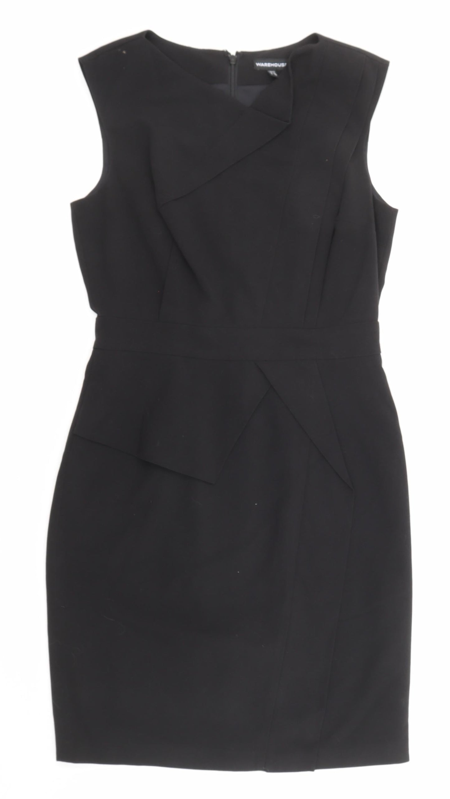 Warehouse Womens Black Polyester A-Line Size 12 V-Neck Zip