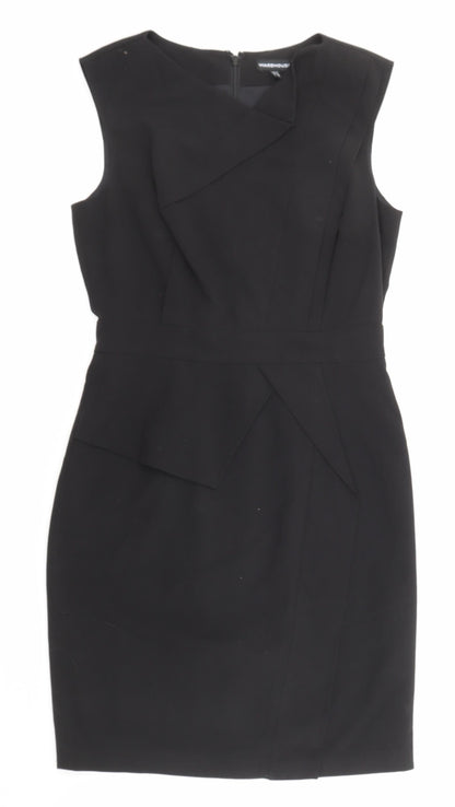 Warehouse Womens Black Polyester A-Line Size 12 V-Neck Zip