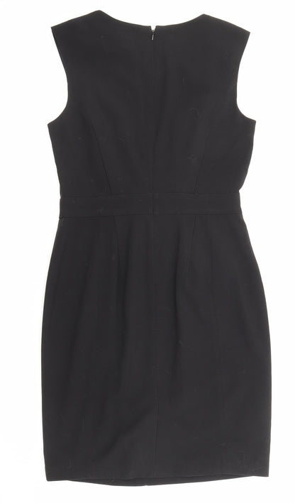 Warehouse Womens Black Polyester A-Line Size 12 V-Neck Zip
