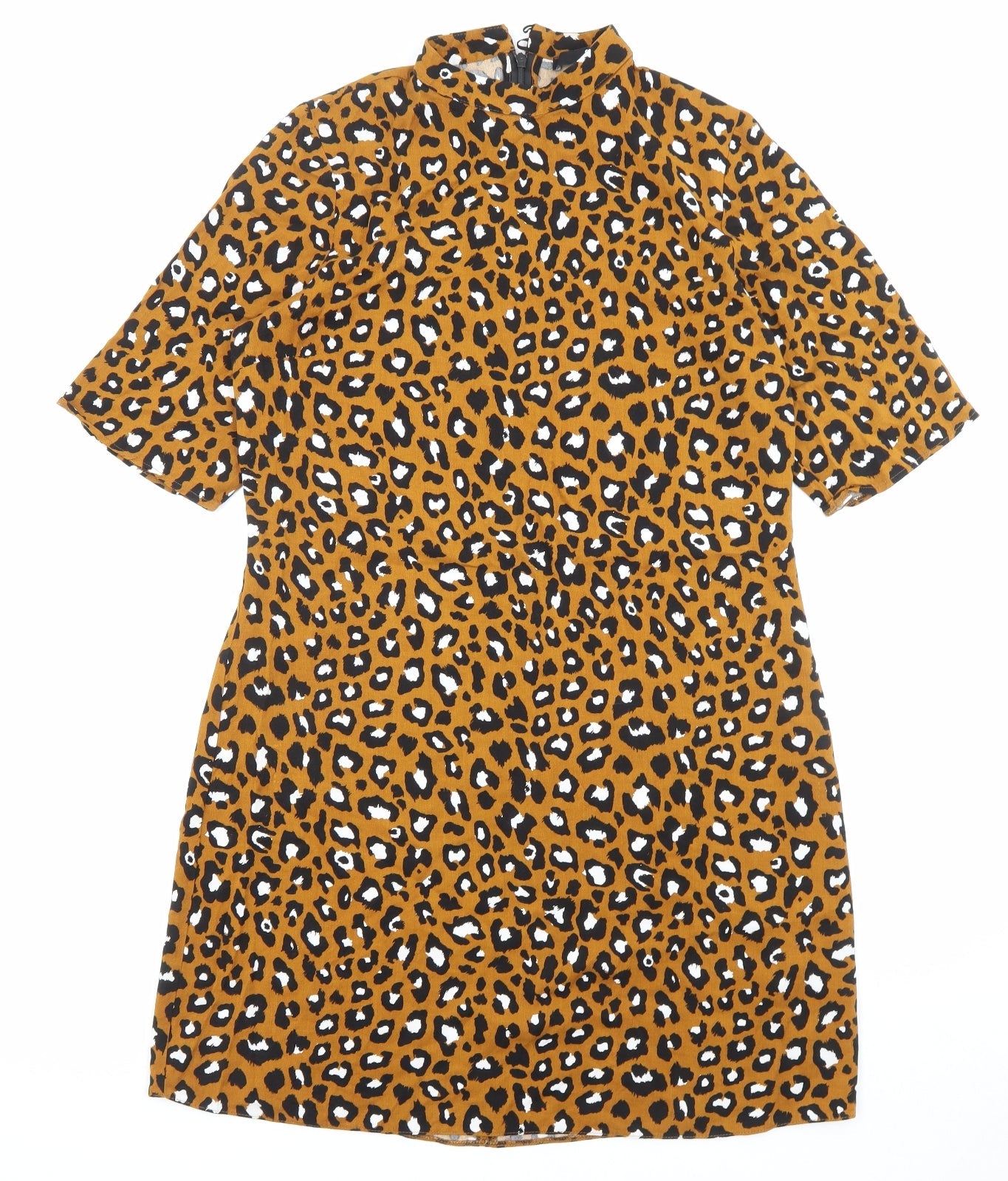 Very Womens Brown Animal Print Viscose A-Line Size 12 Round Neck Zip