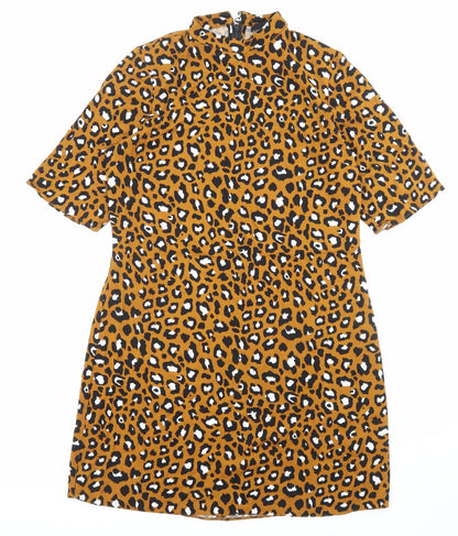 Very Womens Brown Animal Print Viscose A-Line Size 12 Round Neck Zip