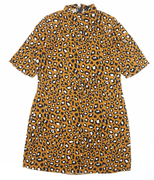 Very Womens Brown Animal Print Viscose A-Line Size 12 Round Neck Zip